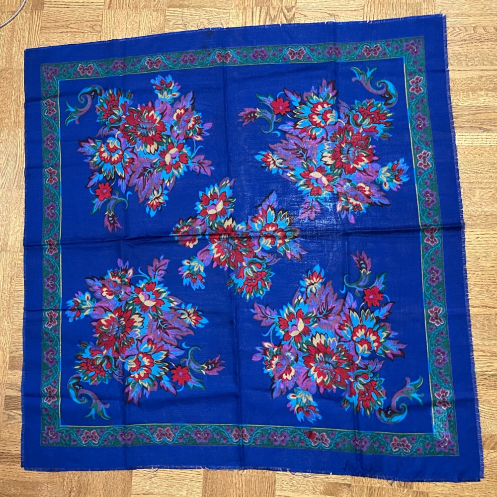 🌸 Floral Blue Scarf. Made in Japan. (3 for $25)